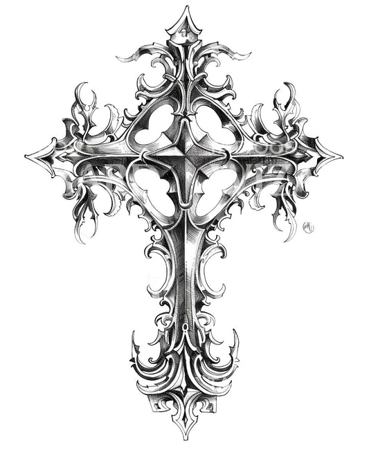 A Goth Ink Detailed Cross Tattoo Design