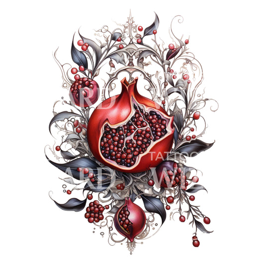 Open Pomegranate Tattoo Design