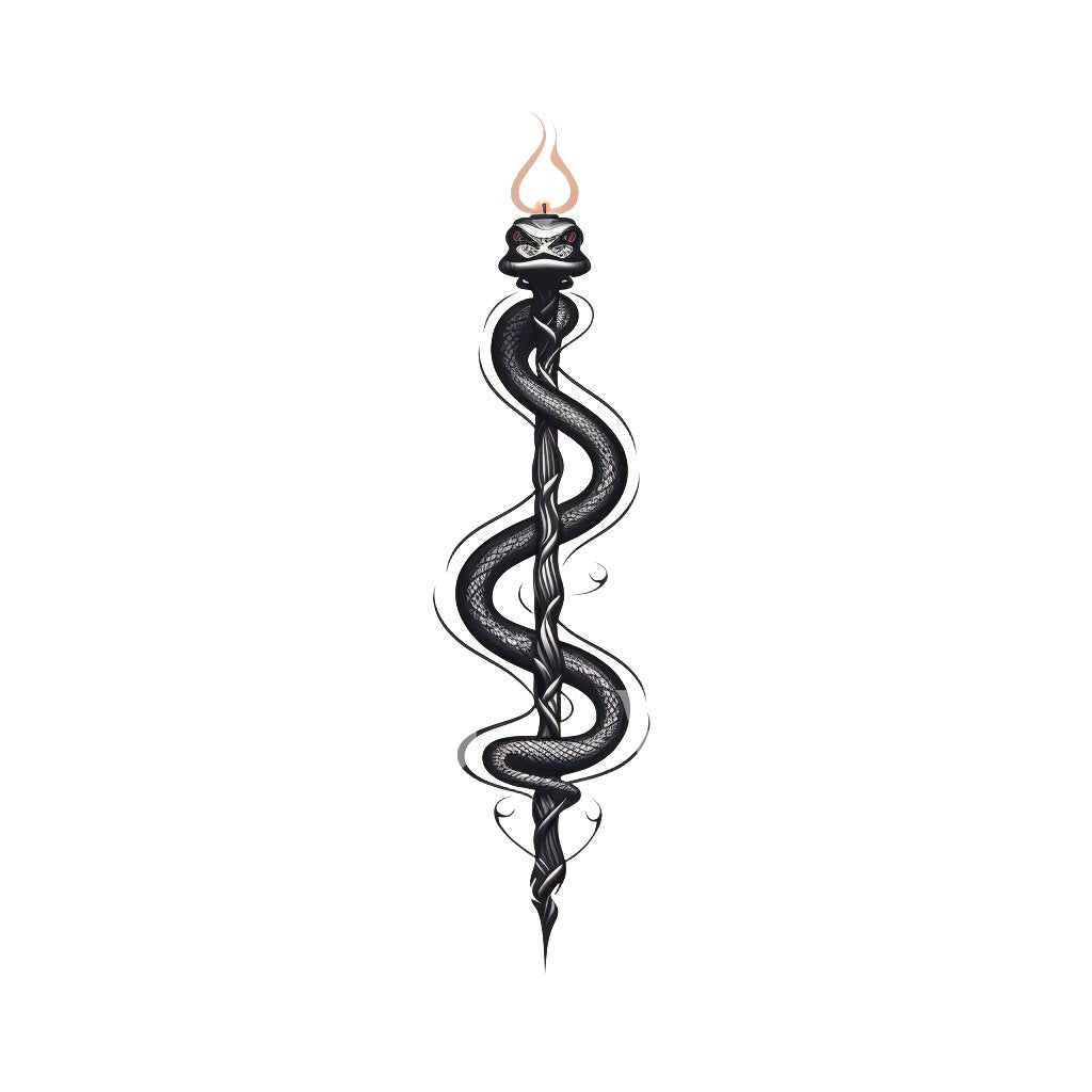 Old School Snake and Candle Tattoo Design