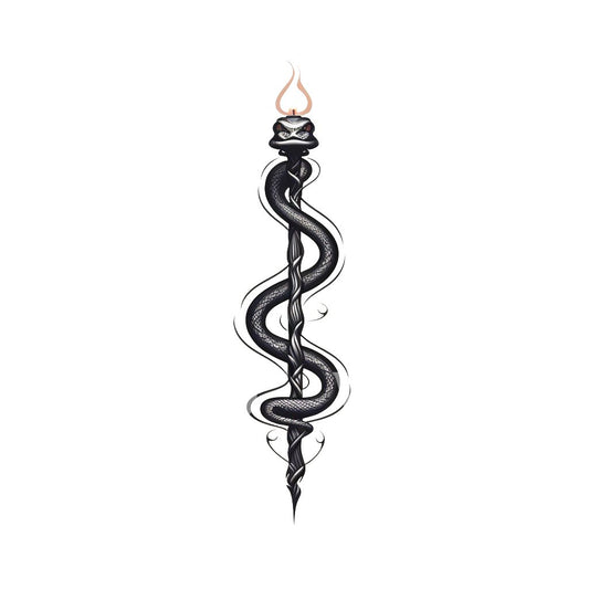 Old School Snake and Candle Tattoo Design