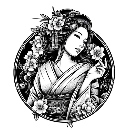 Conception de tatouage de belle femme japonaise