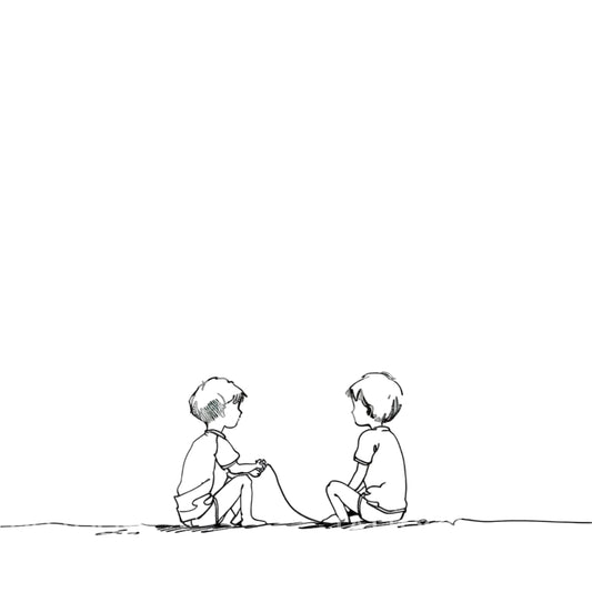 Two Boys Sitting and Playing Tattoo Design