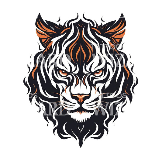 Old School Scary Cat Head Tattoo Design