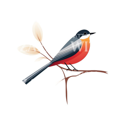 Delicate Robin Bird on a Branch Tattoo Design