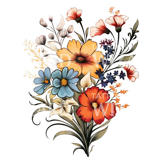 Neo Traditional Wildflowers Tattoo Design