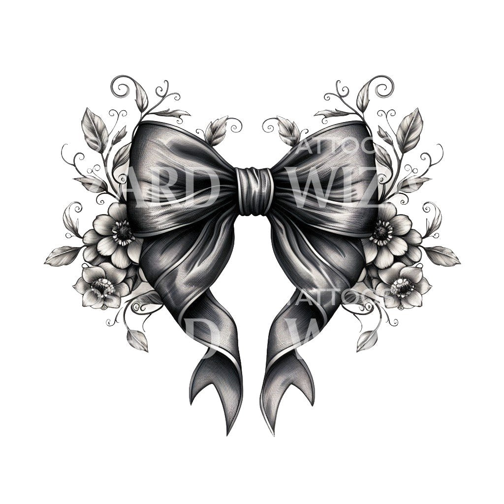 Black and Grey Lovely Bow Tattoo Design