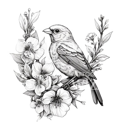 Black and Grey Canary Bird Tattoo Design