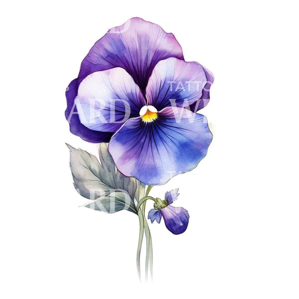 Watercolor Pansy Flower Tattoo Design