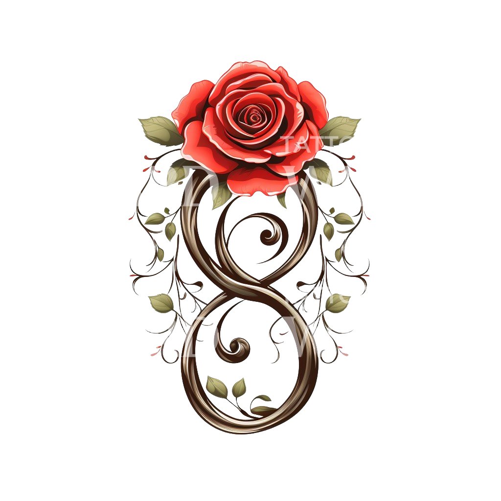 Symbole de l'infini et conception de tatouage de rose