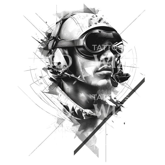 Aviator Sketch Portrait Tattoo Design