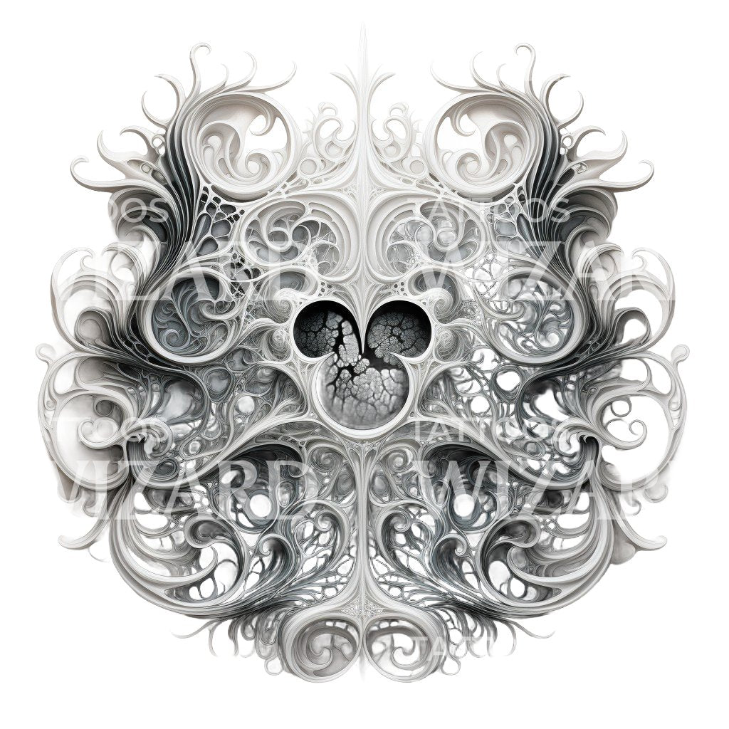 Psychedelische abstrakte Fraktale schwarz und grau Tattoo-Design
