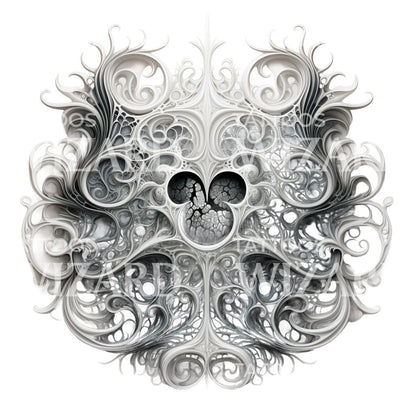 Psychedelic Abstract Fractals Black and Grey Tattoo Design