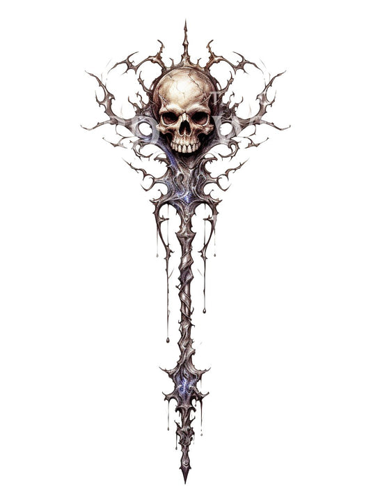 Fantasy Wand with Skull Tattoo Design