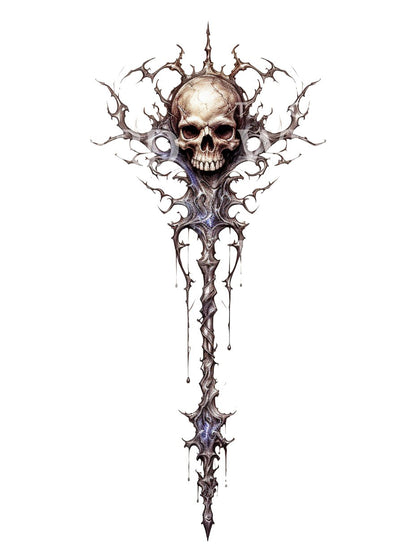 Fantasy Wand with Skull Tattoo Design