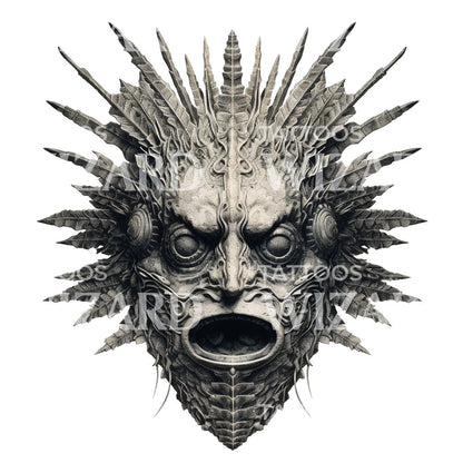 Tribal Mask Black and Grey Tattoo Design