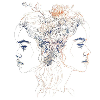 Tropical Double Side Women Portrait Tattoo Design