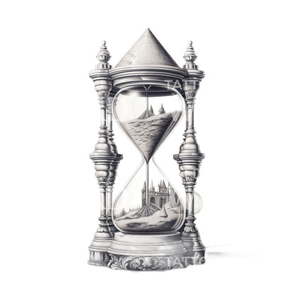 Ancient City Hourglass Tattoo Design