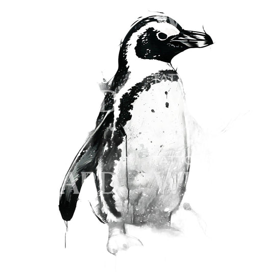 Watercolor Ink Stain Penguin Tattoo Design