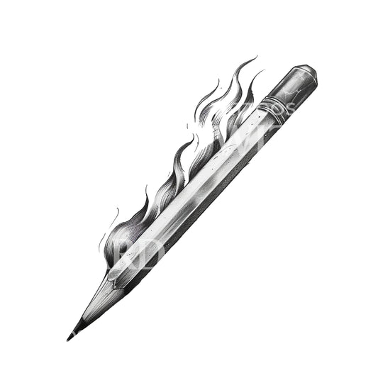Sketch Pencil and Flames Tattoo Design