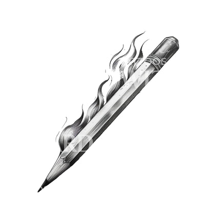 Sketch Pencil and Flames Tattoo Design