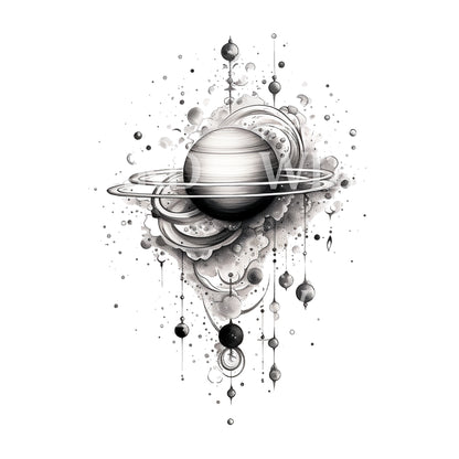 Planet Composition Sketch Tattoo Design