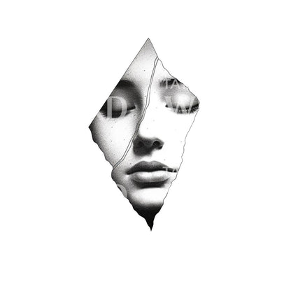 Ripped Paper Woman Portrait Tattoo Design