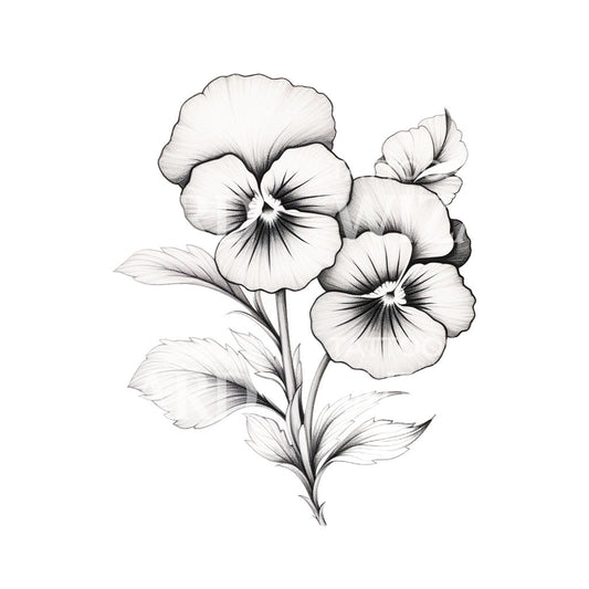 Conception de tatouage de fleur de pensée noire et grise