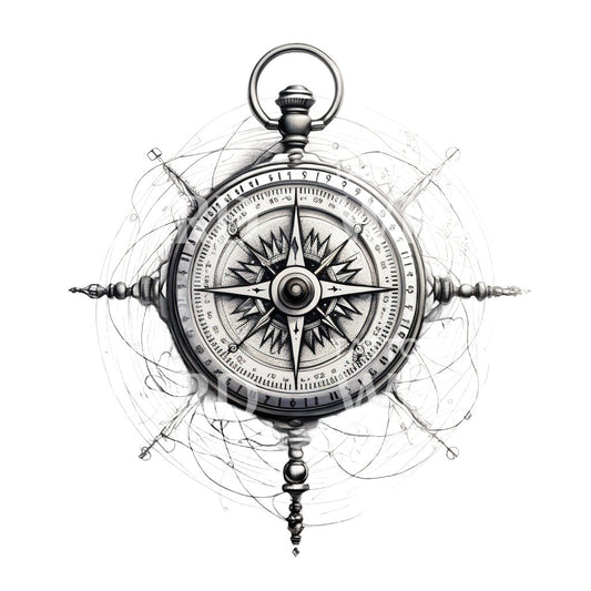 Schwarzes und graues Tattoo mit Ruderboot-Kompass