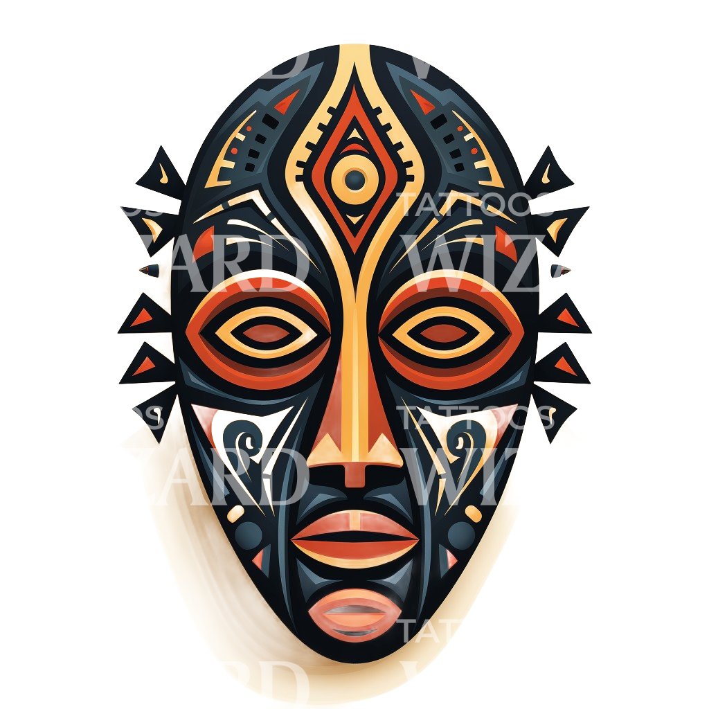 African Mask Neo Traditional Tattoo Design