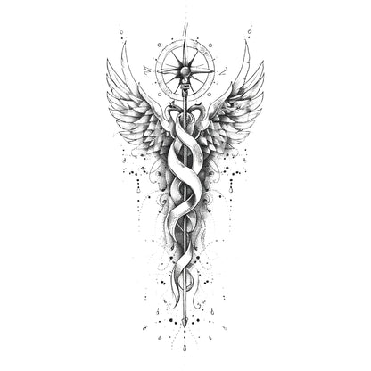 Caduceus and Compass Tattoo Design