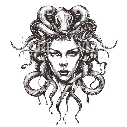 Mythisches Medusa-Porträt-Tattoo-Design