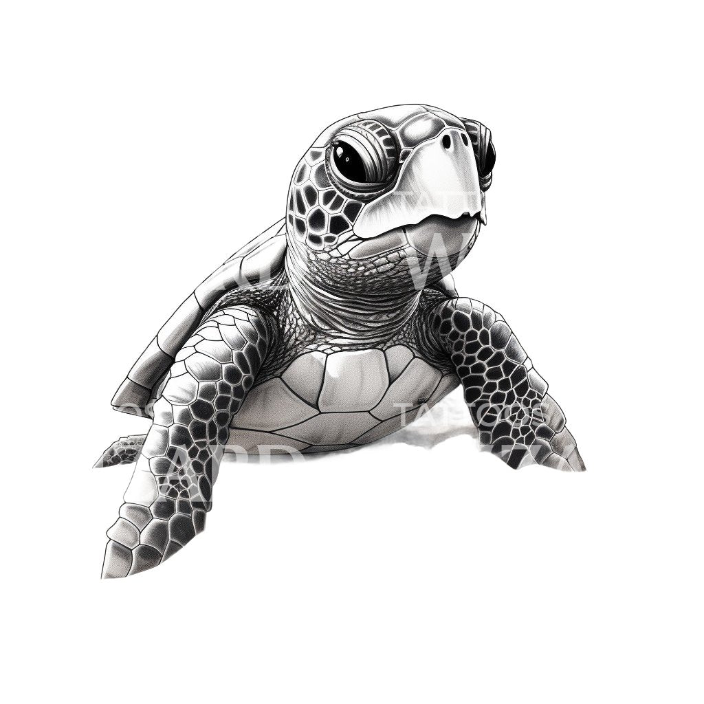 Cute Baby Turtle Hatching Tattoo Design