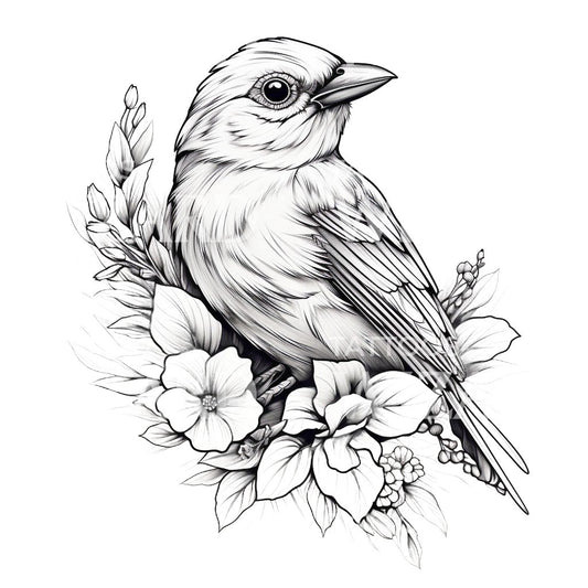 Black and Grey Cute Sparrow Tattoo Design