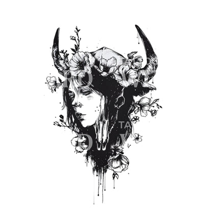 Dark Portrait with Buffalo Head Tattoo Design