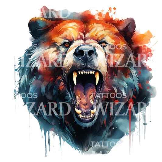 Fierce Bear Watercolor Tattoo Design