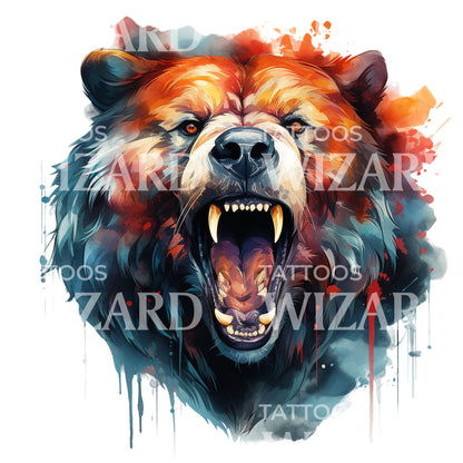 Fierce Bear Watercolor Tattoo Design