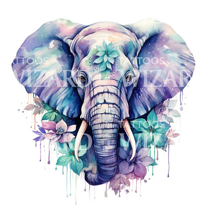 Purple Elephant Flowers Tattoo Design