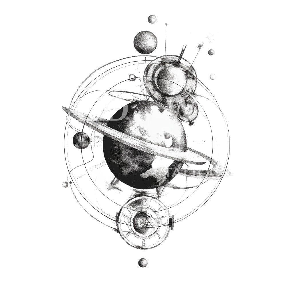 Conception de tatouage d'astrolabe planétaire