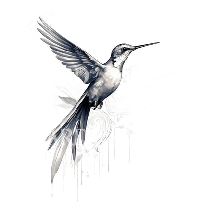Black and Grey Hummingbird Tattoo Design