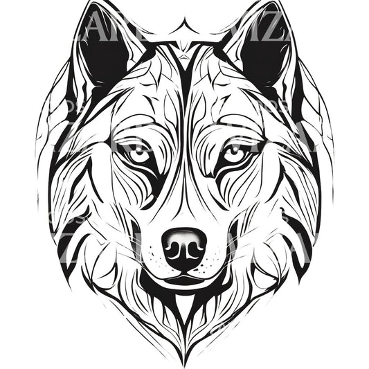 Siberian Husky Dog Head Tattoo Design