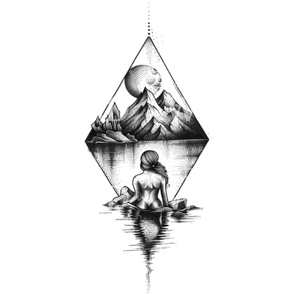 Woman Bathing in Lake Tattoo Design