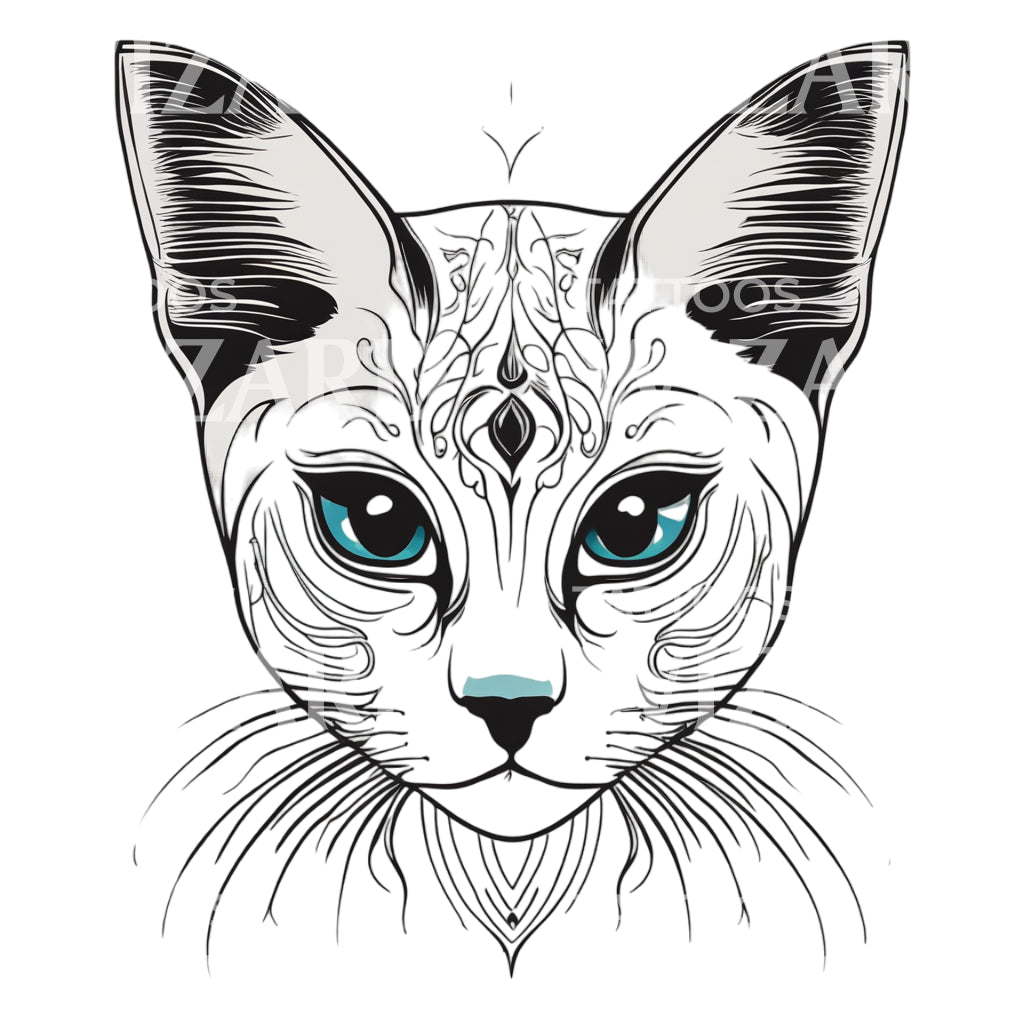Siamese Cat Head with Patterns Tattoo Design