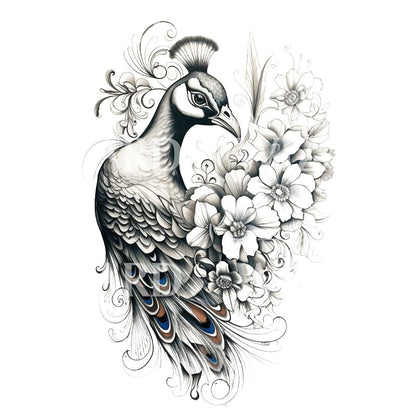 Black and Grey Peacock Tattoo Design