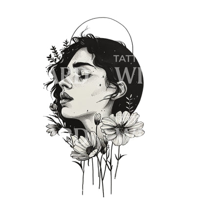 Woman of the Full Moon Tattoo Design
