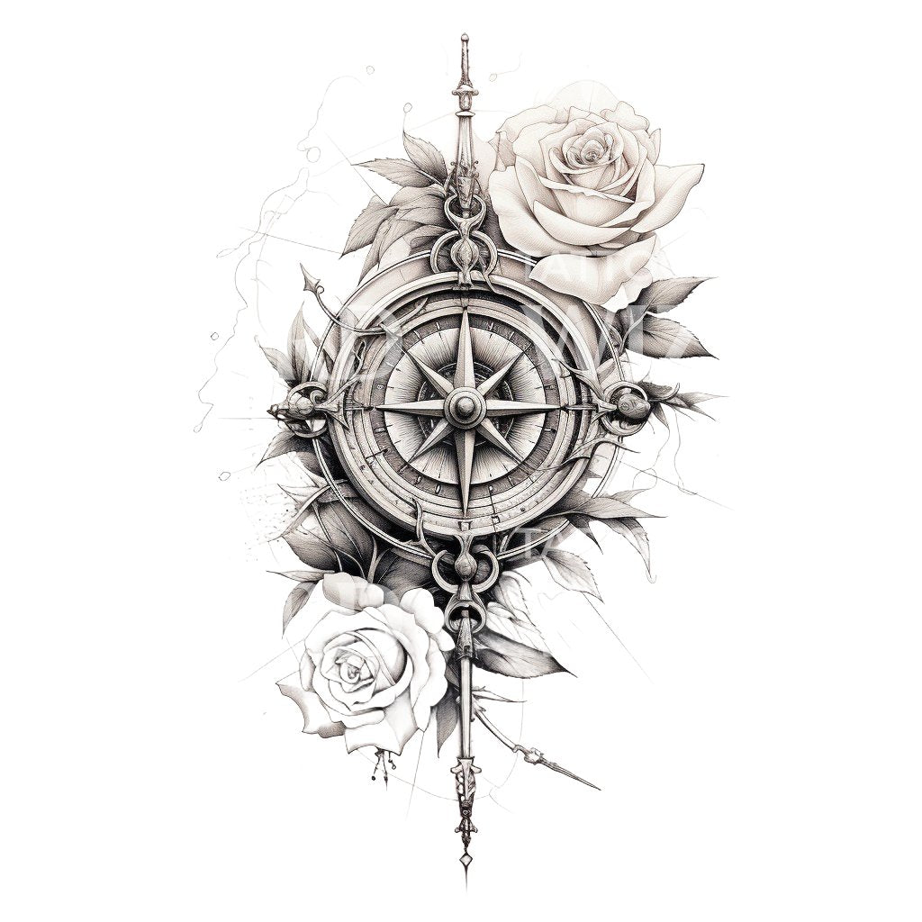 Floral Compass Tattoo Design – Tattoos Wizard Designs