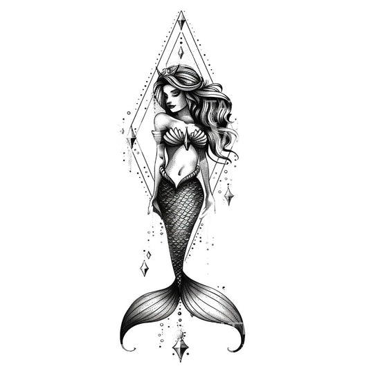 Dotwork Diamond Shape Mermaid Tattoo Design