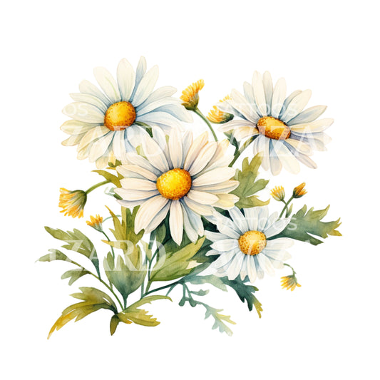 Watercolor Daisy Flowers Tattoo Design
