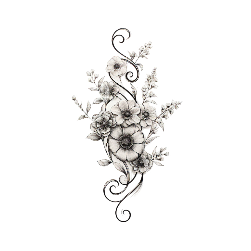 Conception de tatouage de fleurs délicates aux lignes fines