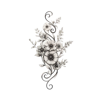 Delicate Fine Line Flowers Tattoo Design