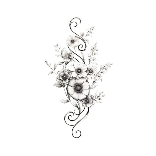 Delicate Fine Line Flowers Tattoo Design